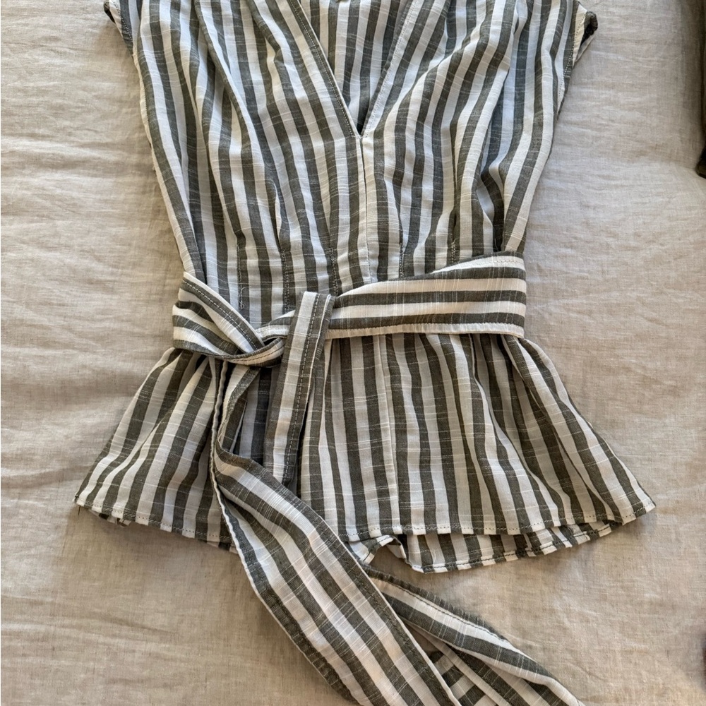 MaxStudio Olive and White Striped Blouse